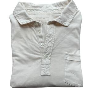 Billy Reid Polo Shirt Men's Medium Cream Off White Cotton Long Sleeve Casual